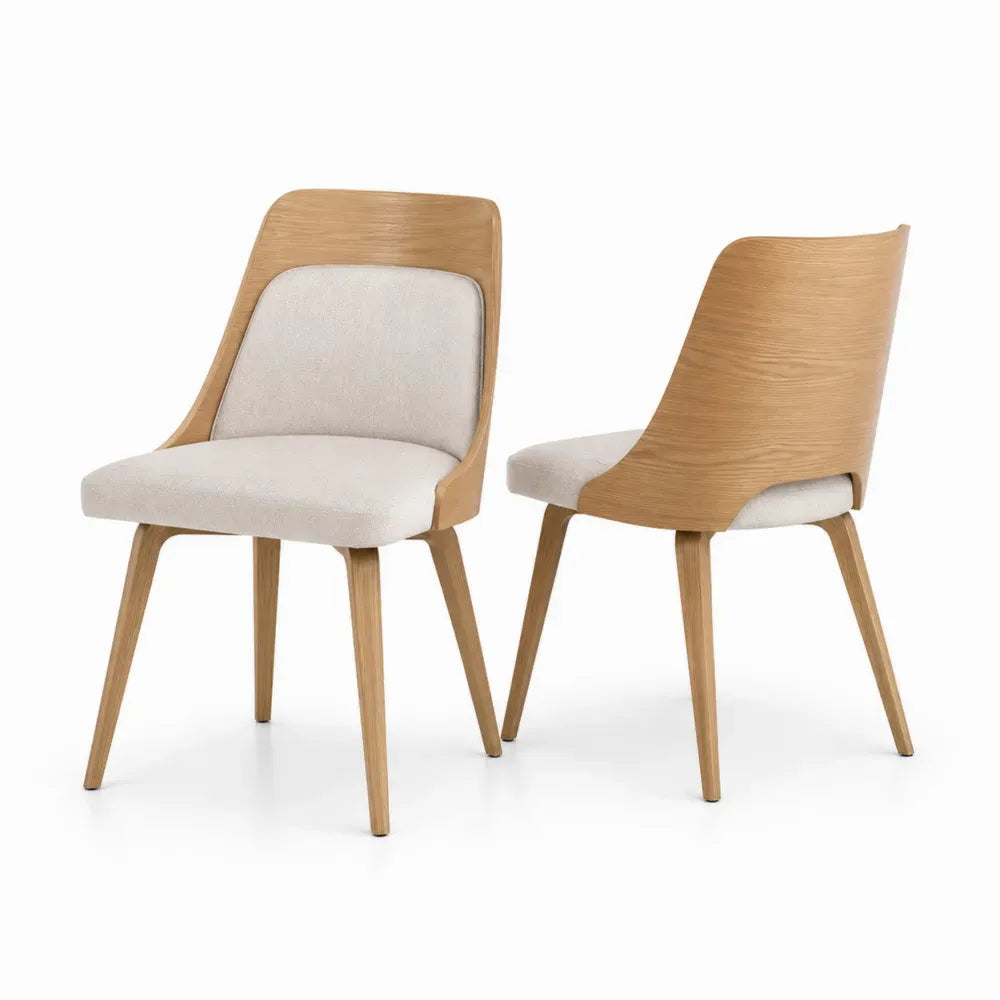 Esszimmerstühle 2er Set 52 x 58 x 84 cm Kautschukholz Sperrholz Polyester rechteckig Eiche Beige gepolstert