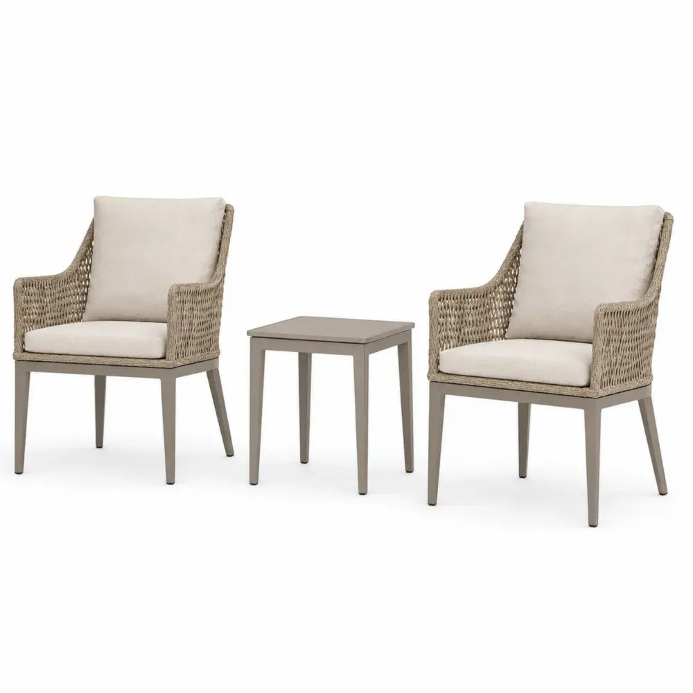 Gartenmöbel Set 3-teilig mit 2 Gartensesseln Beistelltisch PE-Rattan Aluminium Cremeweiß Taupegrau Stuhl 68 x 72 x 84 cm Tisch 45 x 45 x 46 cm