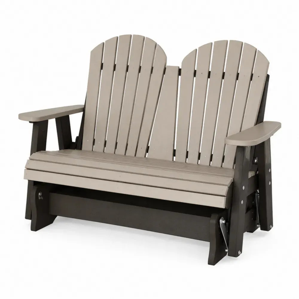2-Sitzer Gartenbank mit Gleitfunktion Adirondack Form HDPE Taupegrau Schwarz 120 x 78 x 102 cm