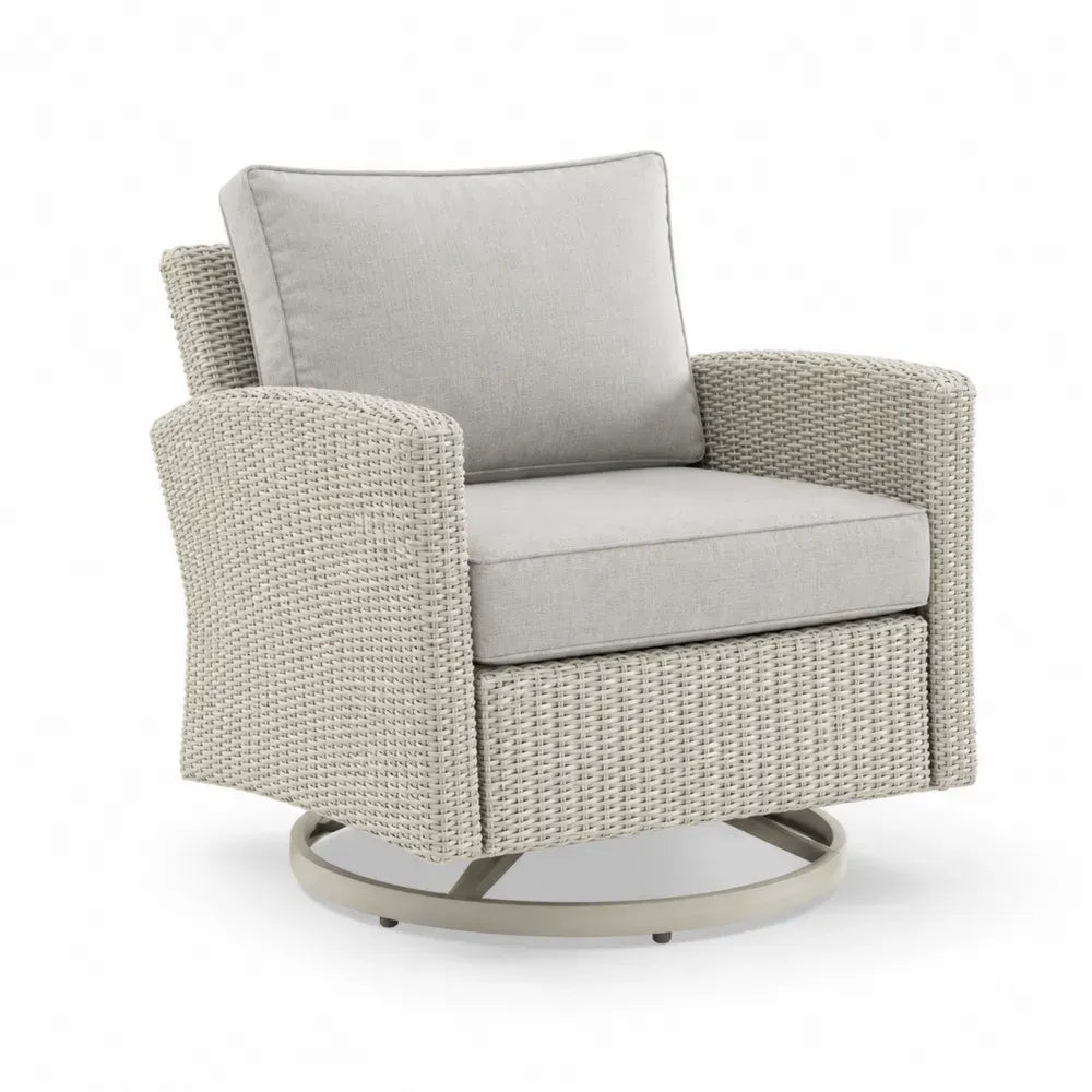 Garten-Drehsessel mit Armlehnen PE-Rattan Stahlrahmen Polyesterkissen Cremeweiß Hellbeige Schwarz 82 x 86 x 88 cm