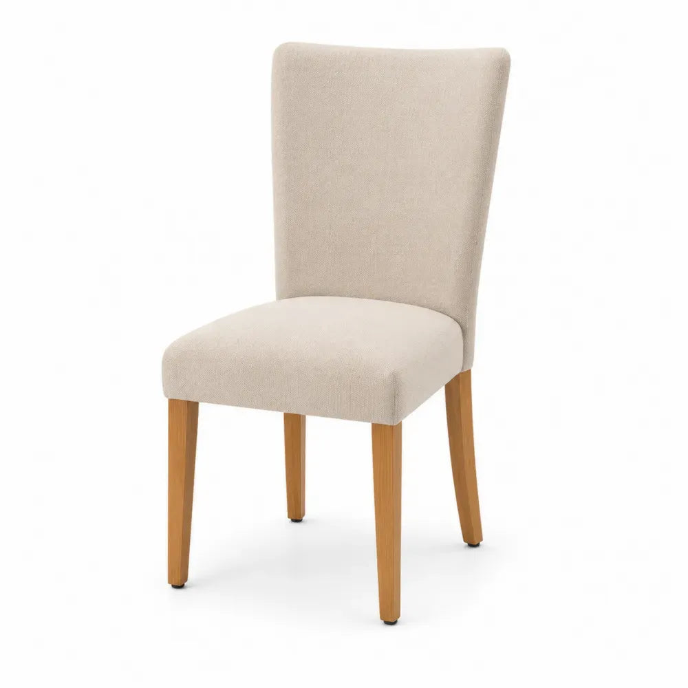 Esszimmerstuhl Polsterstuhl 45 x 56 x 96 cm Polyestergewebe Kautschukholz hohe Rückenlehne beige naturholz schwarz