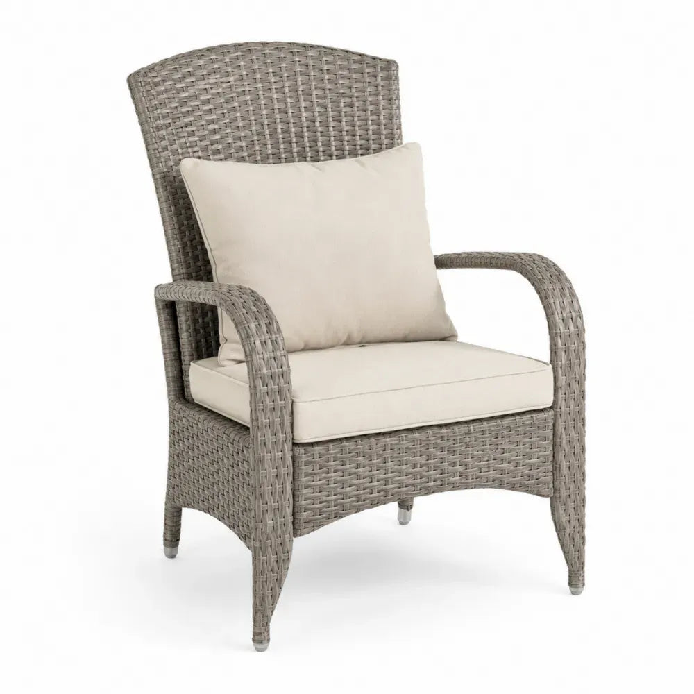 Gartensessel Hochlehner mit Armlehnen Stahlrahmen PE Rattan und Polyesterkissen Grau Beige Cremeweiß 72 x 80 x 105 cm
