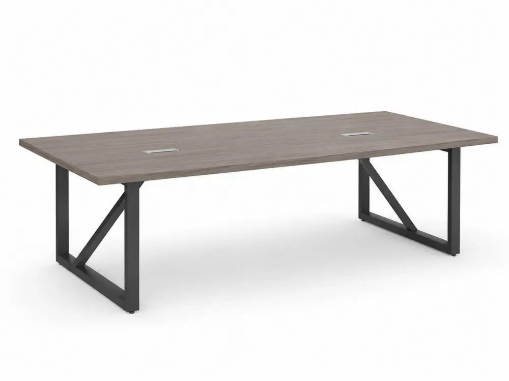 Konferenztisch Schreibtisch rechteckig 240 x 100 x 75 cm melaminbeschichtete Spanplatte Stahlgestell Grau Schwarz mit Kabeldurchlass
