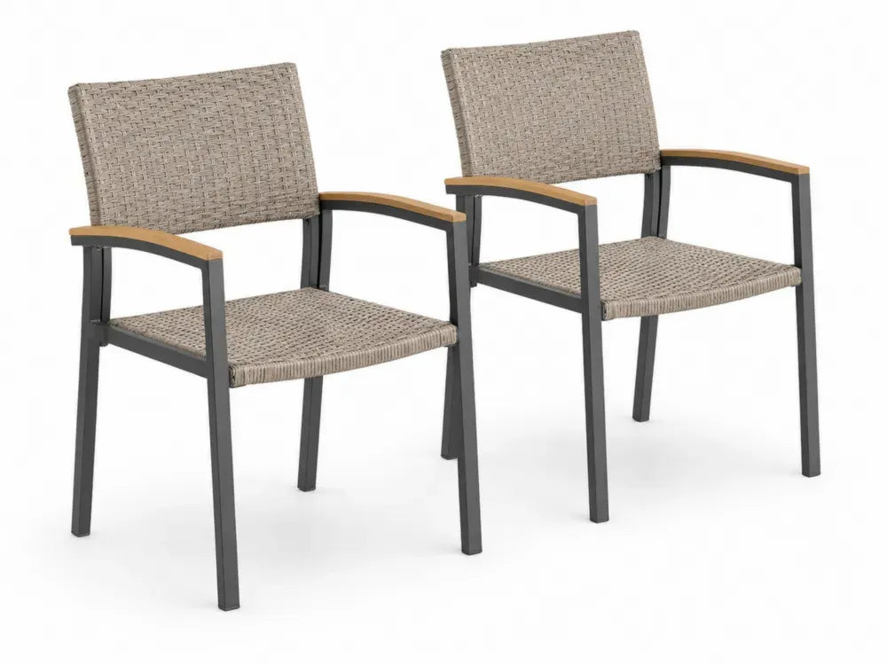 Gartenstuhl 2er Set mit Armlehnen 57 x 62 x 88 cm Aluminium PE Rattan Akazienholz rechteckig dunkelgrau grau taupe naturbraun schwarz