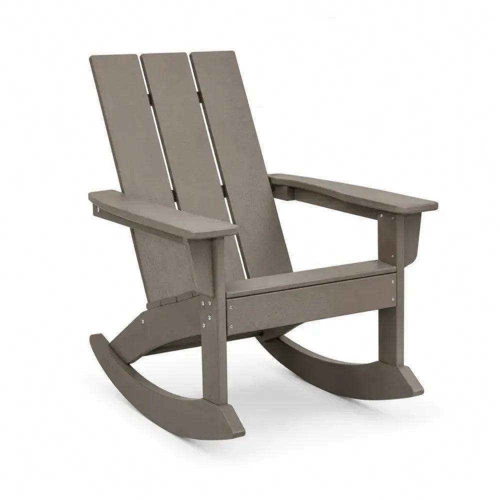 Gartenschaukelstuhl Adirondack mit Armlehnen aus HDPE Kunststoff Taupe Silberfarben 77 x 89 x 102 cm