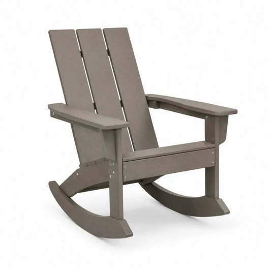 Gartenschaukelstuhl Adirondack mit Armlehnen aus HDPE Kunststoff Taupe Silberfarben 77 x 89 x 102 cm