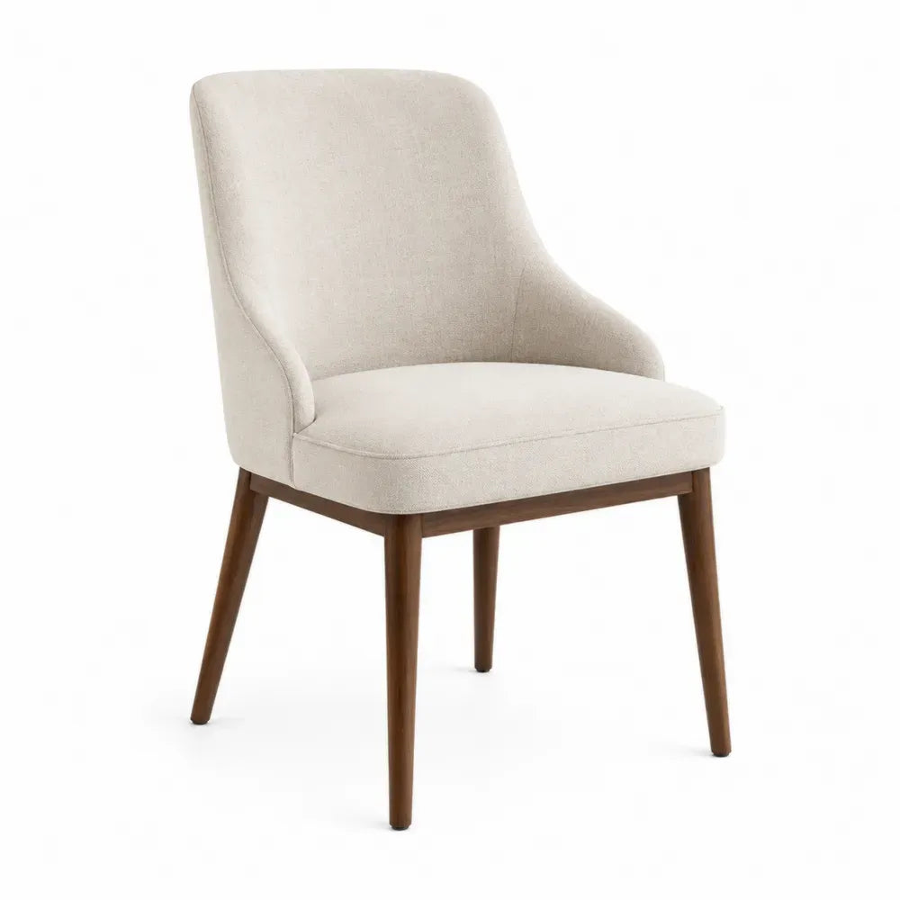 Esszimmerstuhl Polsterstuhl 54 x 62 x 87 cm Polyestergewebe Kautschukholz abgerundete Rückenlehne beige braun