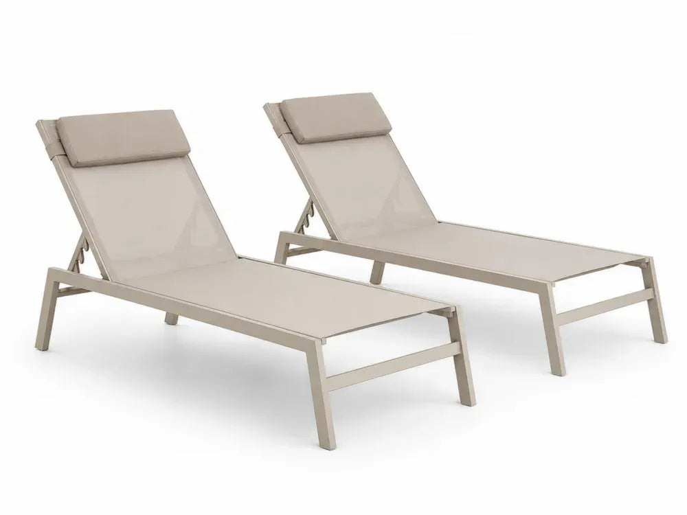 2er Set Gartenliegen verstellbar Aluminium PVC-beschichtetes Polyestergewebe rechteckig Beige Taupe je 200 x 65 x 86 cm