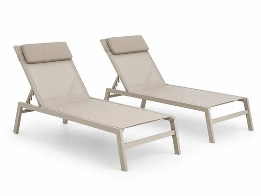 2er Set Gartenliegen verstellbar Aluminium PVC-beschichtetes Polyestergewebe rechteckig Beige Taupe je 200 x 65 x 86 cm