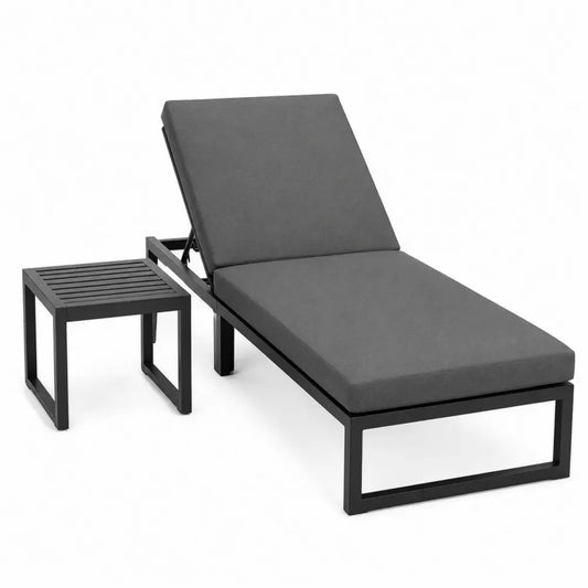 Gartenliege mit Beistelltisch 2-teilig verstellbar Aluminium Polyester Schwarz Dunkelgrau Liege 200 x 70 x 85 cm Tisch 45 x 45 x 40 cm