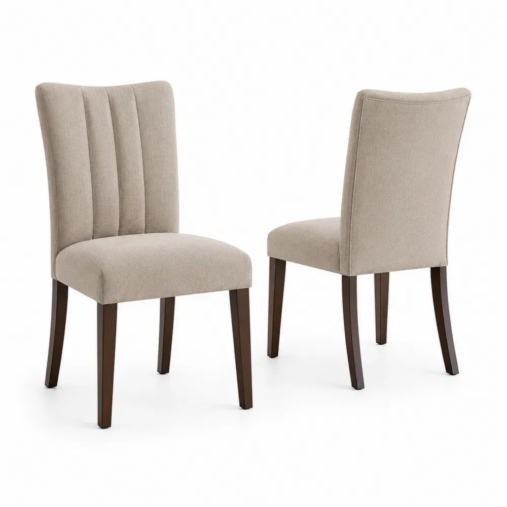 Esszimmerstühle 2er Set 51 x 61 x 98 cm Polyesterbezug Kautschukholz Sperrholz rechteckig Beige Dunkelbraun mit Hochlehne