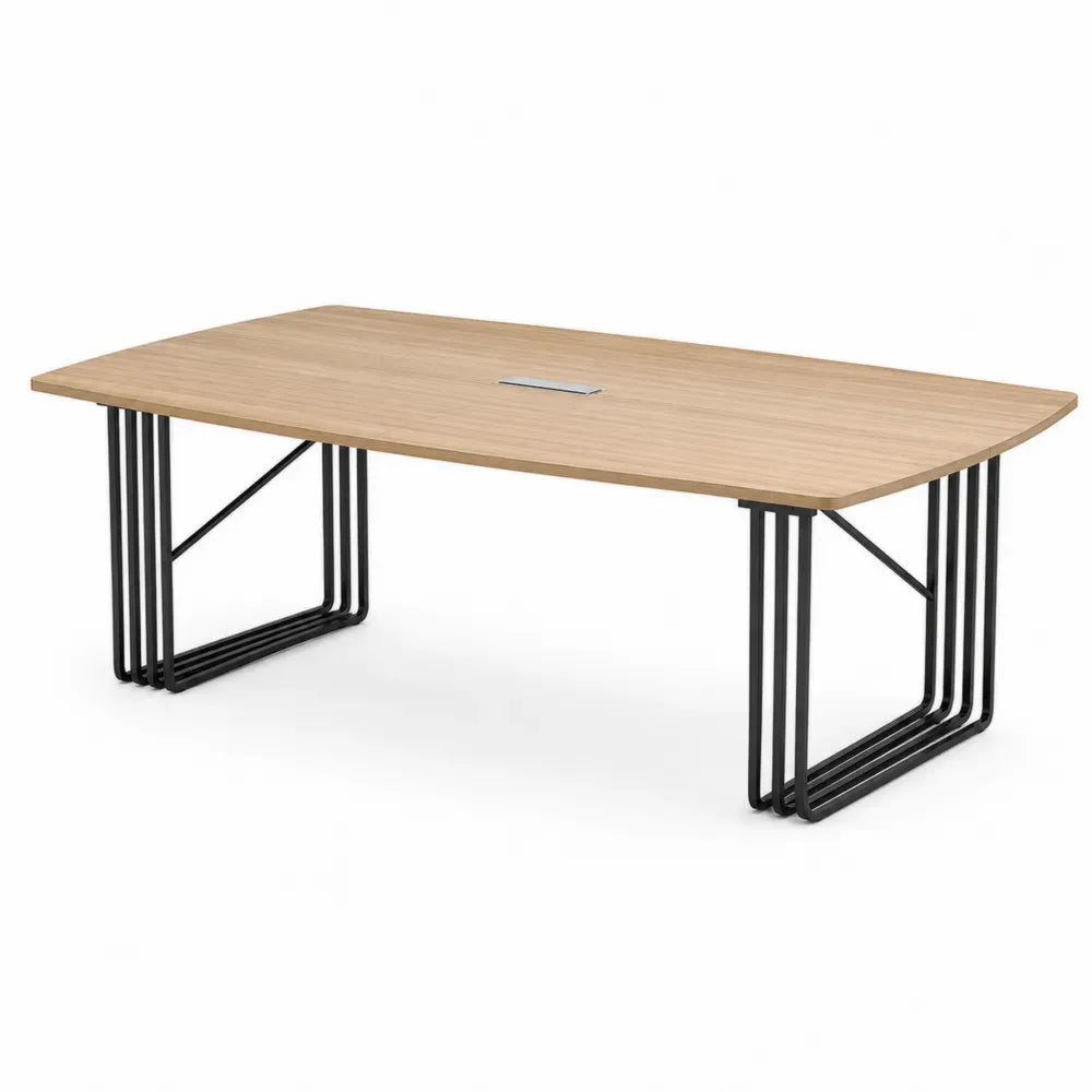 Schreibtisch rechteckig mit Kabeldurchlass 180 x 90 x 75 cm MDF Eiche-Dekor pulverbeschichteter Stahl Natur Schwarz Silberfarben
