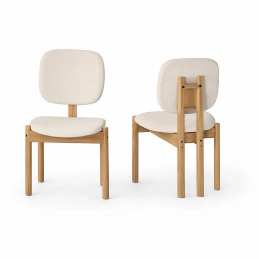 2er Set Esszimmerstuhl Polsterstuhl 48 x 55 x 82 cm Polyestergewebe Kautschukholz abgerundete Rückenlehne beige naturholz schwarz