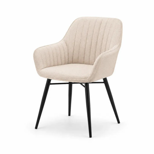Esszimmerstuhl Polsterstuhl mit Armlehnen 60 x 58 x 82 cm Polyester Bouclé Stahl Schalenform beige schwarz