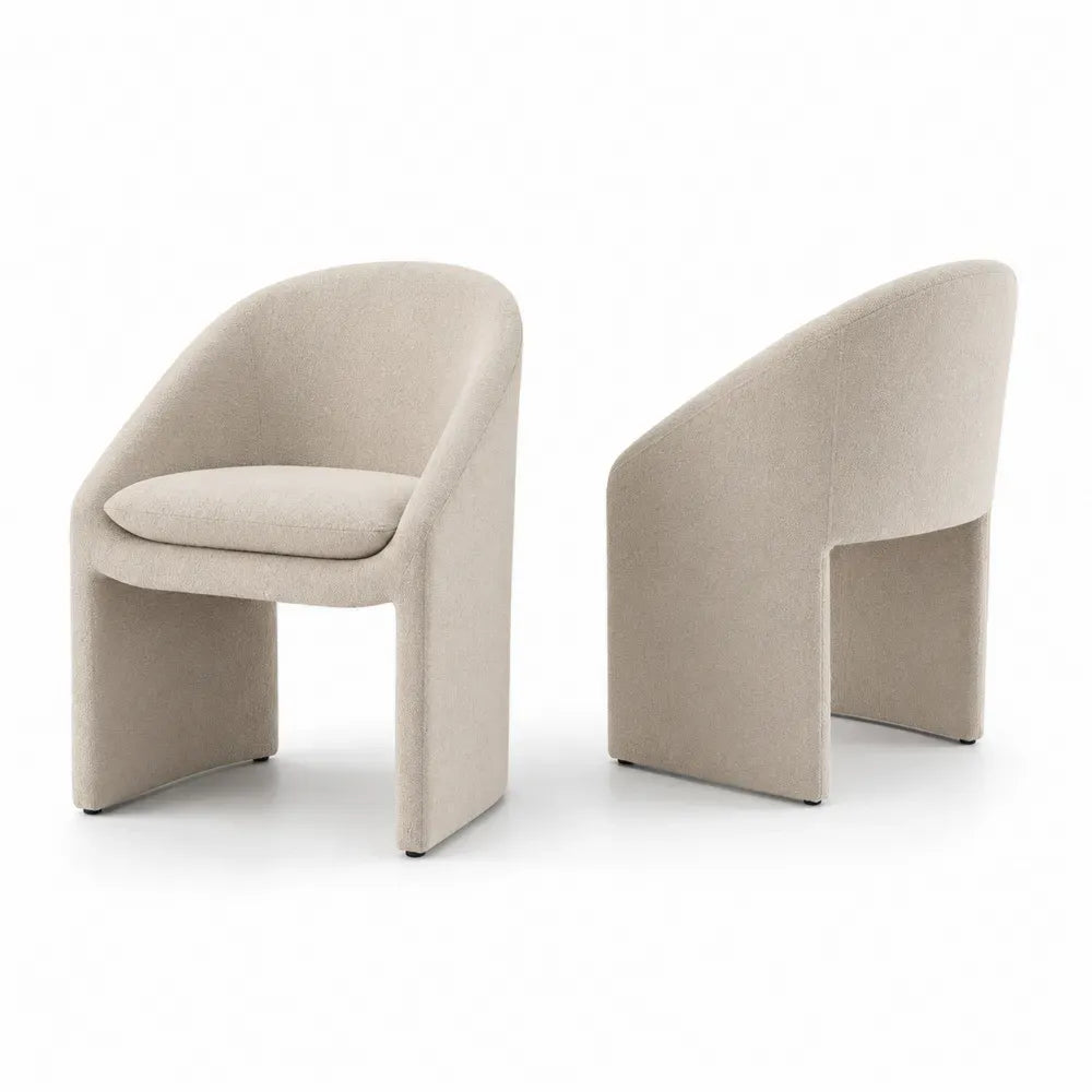 2er Set Esszimmerstuhl Polsterstuhl 62 x 58 x 78 cm Polyester Bouclé halbrunde Rückenlehne beige schwarz