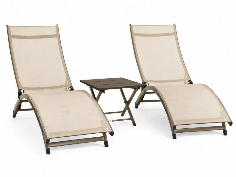 3-teiliges Gartenliegen Set mit 2 Liegen und Klapptisch Stahl PVC-beschichtetem Polyestergewebe Beige Braun Taupe Schwarz Liege 160 x 62 x 92 cm Tisch 45 x 45 x 45 cm