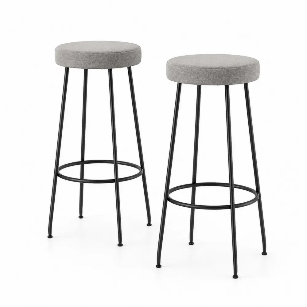 Barhocker 2er Set rund 38 x 38 x 76 cm Polyesterbezug Stahlgestell Grau Schwarz ohne Rückenlehne