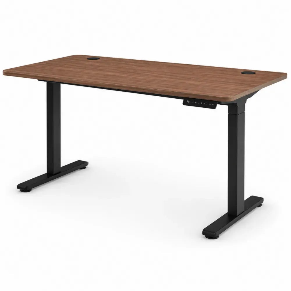 Höhenverstellbarer Schreibtisch elektrisch aus melaminbeschichteter Spanplatte und Stahl rechteckig Walnuss Schwarz 160 x 80 x 72 bis 118 cm