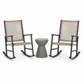 3-teiliges Gartenmöbel Set mit 2 Schaukelstühlen und rundem Beistelltisch Stahlrahmen Seilgeflecht Anthrazit Naturbeige Salbeigrün Stuhl 63 x 86 x 102 cm Tisch Ø 40 x 48 cm