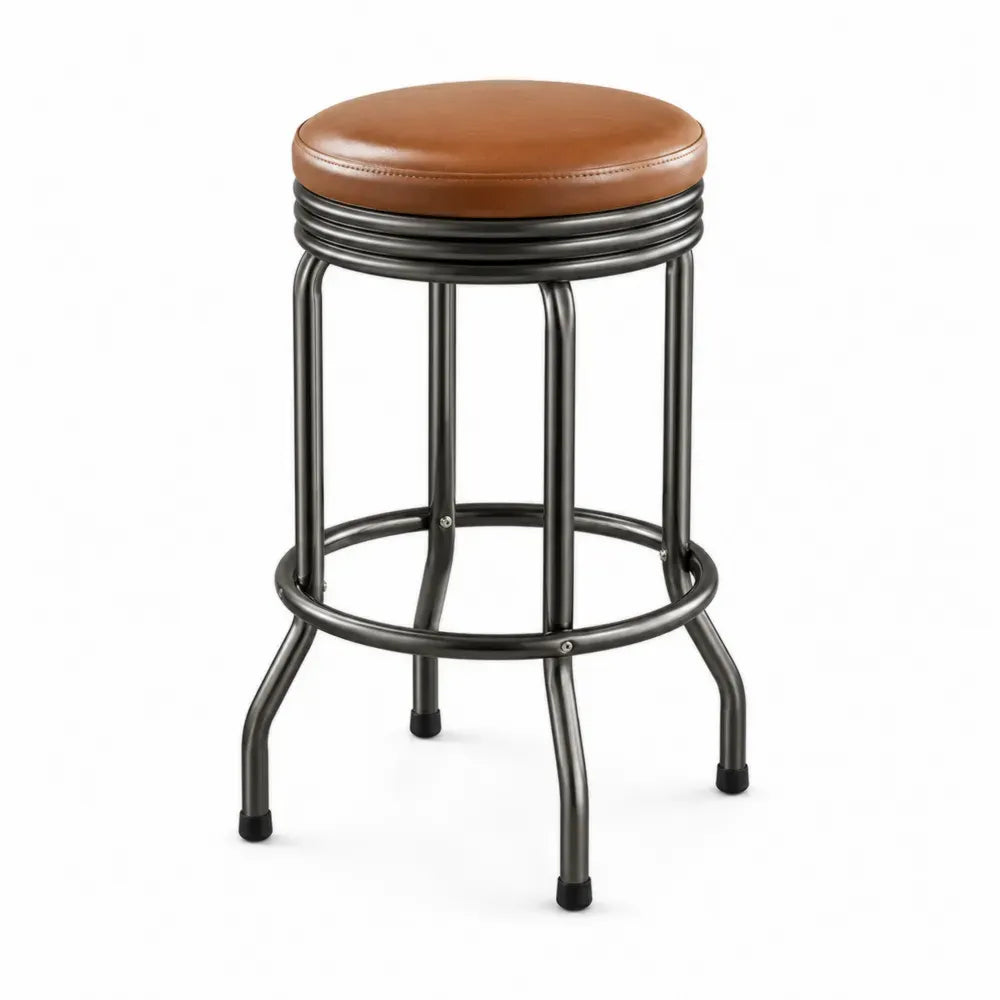 Barhocker rund ohne Rückenlehne 45 x 45 x 67 cm PU Kunstleder Stahlrohrgestell cognacbraun schwarz