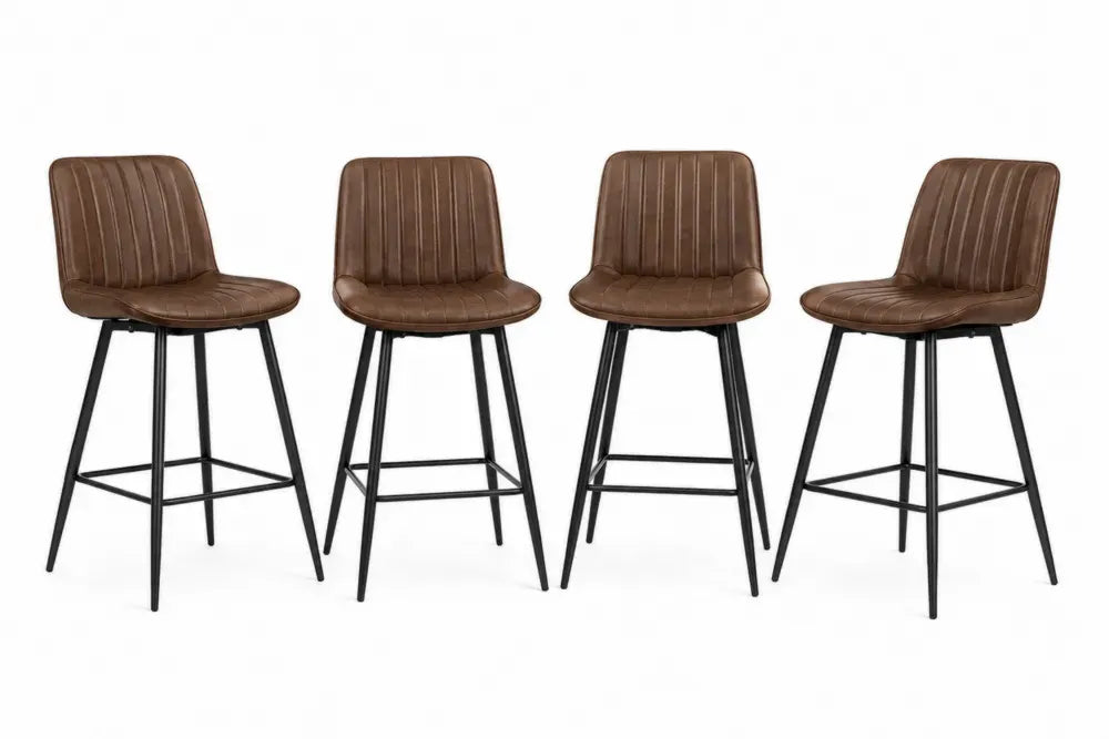 4er Set Barhocker Tresenhocker 48 x 53 x 100 cm PU Kunstleder Stahl Stepplehne braun schwarz