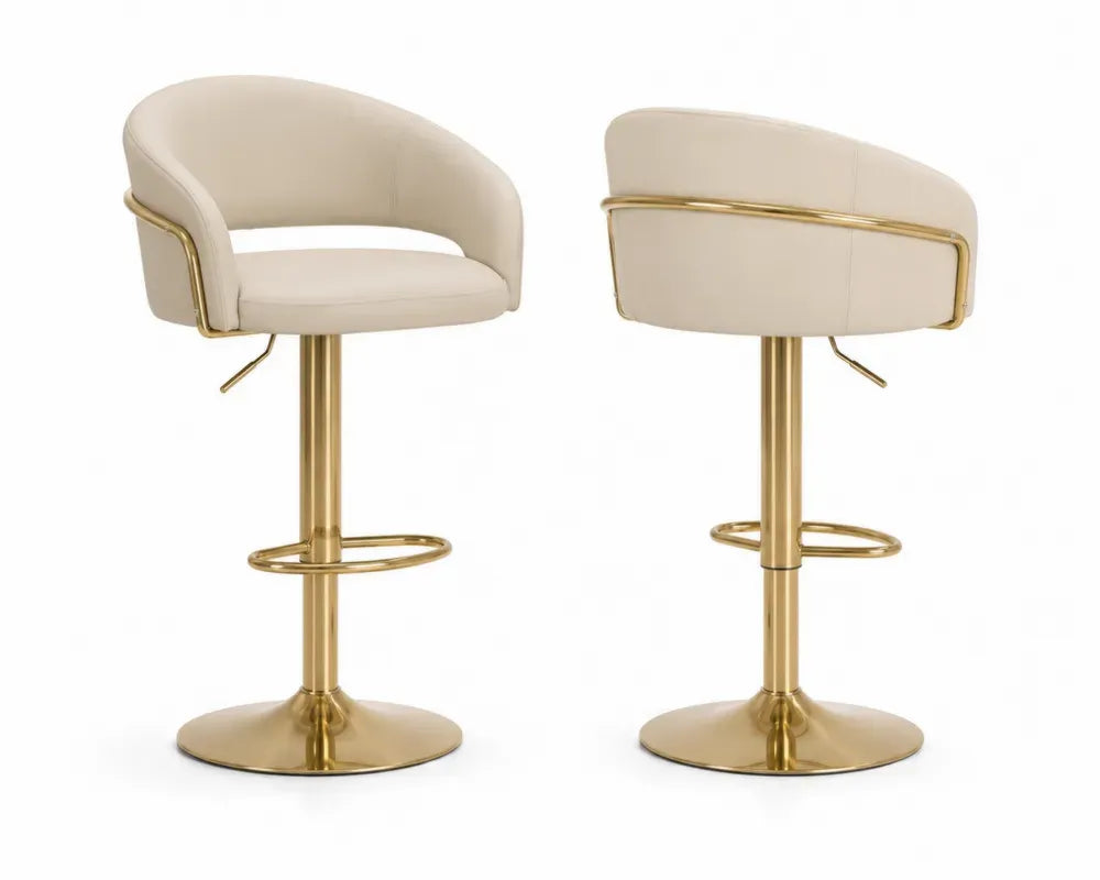 Barhocker 2er Set höhenverstellbar drehbar 53 x 53 x 86 bis 106 cm PU Kunstleder Stahl Cremeweiß Goldfarben