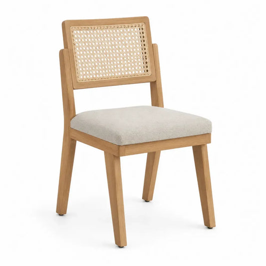 Esszimmerstuhl Polsterstuhl 48 x 54 x 83 cm Kautschukholz Rattanrohrgeflecht Polyestergewebe naturholz beige schwarz