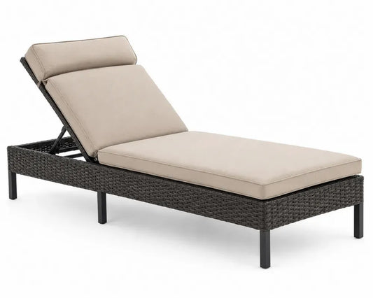 Sonnenliege verstellbar mit Auflage und Kopfkissen 198 x 65 x 35-88 cm PE Rattan Stahl rechteckig dunkelbraun beige schwarz