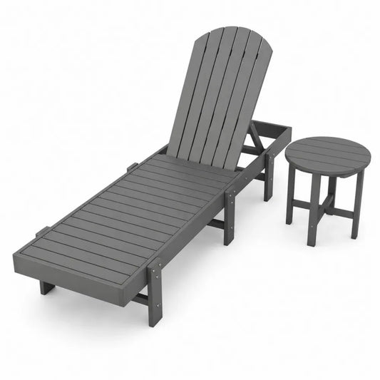 Sonnenliege mit rundem Beistelltisch verstellbar HDPE Kunststoff Lattenoptik Anthrazit Liege 190 x 65 x 94 cm Tisch 45 x 45 cm