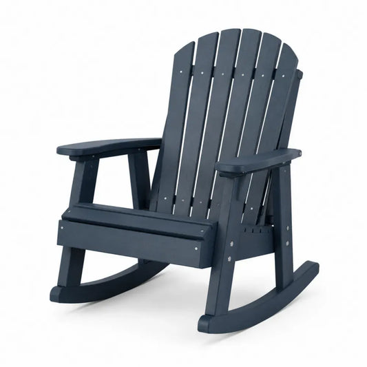 Garten Schaukelstuhl Adirondack mit Armlehnen 78 x 96 x 102 cm HDPE Kunststoff Lattenstruktur dunkelblau silberfarben