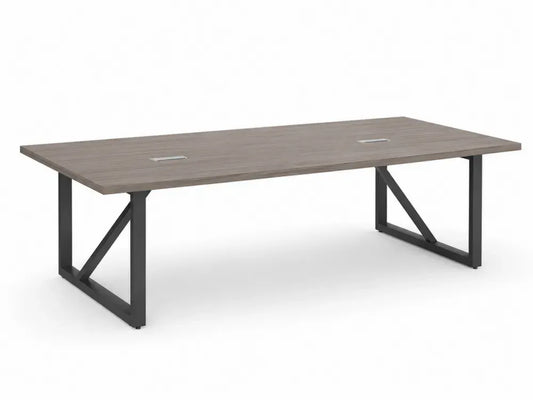 Konferenztisch Schreibtisch rechteckig 240 x 100 x 75 cm melaminbeschichtete Spanplatte Stahlgestell Grau Schwarz mit Kabeldurchlass