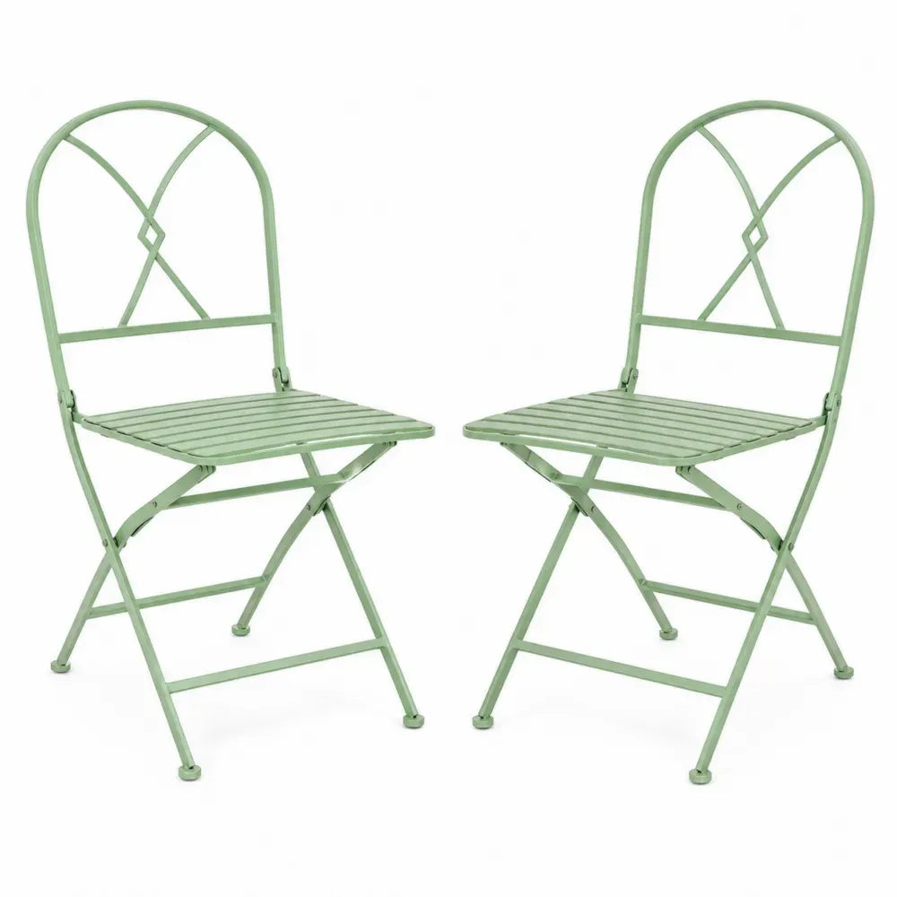 Gartenstuhl 2er Set klappbar ohne Armlehnen aus pulverbeschichtetem Stahl Hellgrün 42 x 50 x 94 cm