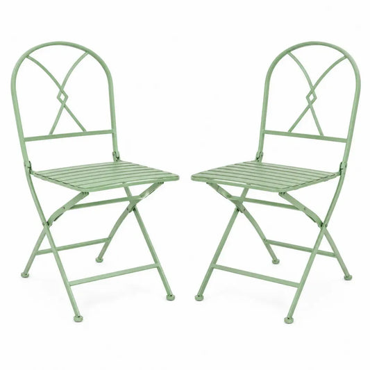 Gartenstuhl 2er Set klappbar ohne Armlehnen aus pulverbeschichtetem Stahl Hellgrün 42 x 50 x 94 cm