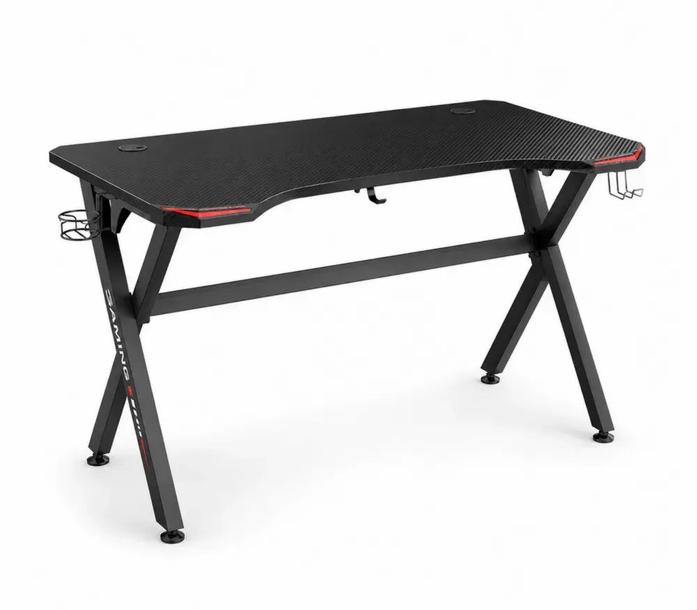 Gaming Schreibtisch 140 x 60 x 75 cm MDF Tischplatte Stahlgestell X-Form rechteckig Schwarz Rot