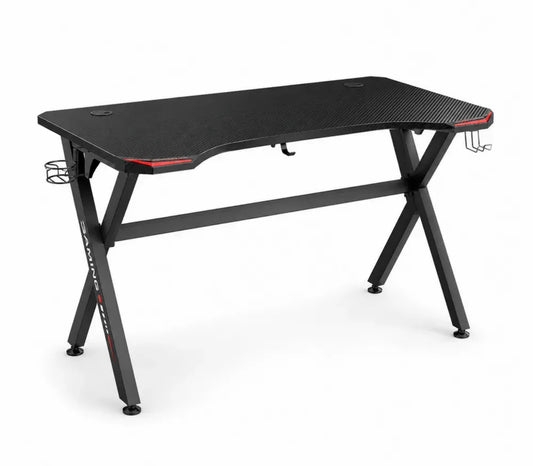 Gaming Schreibtisch 140 x 60 x 75 cm MDF Tischplatte Stahlgestell X-Form rechteckig Schwarz Rot