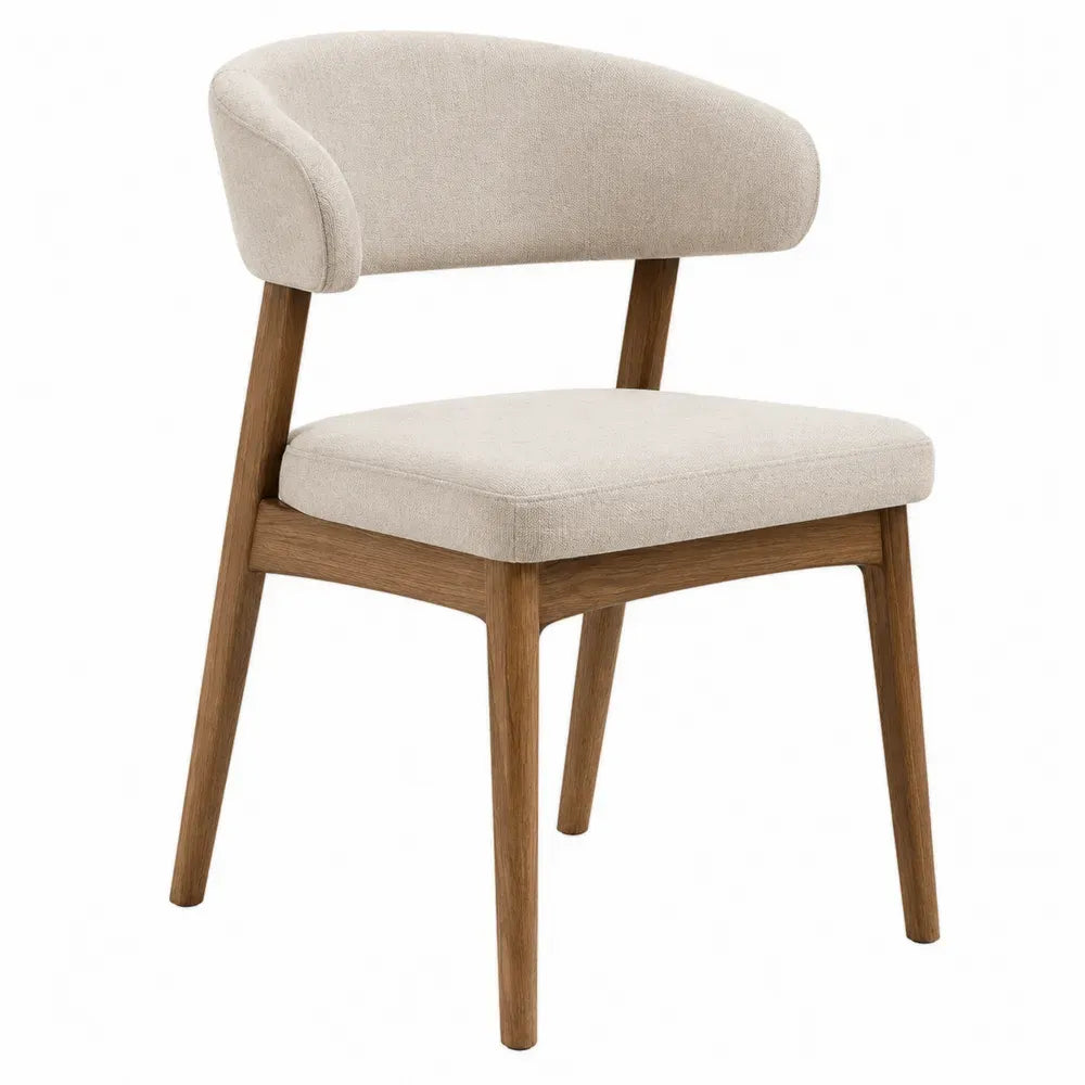 Esszimmerstuhl 58 x 57 x 76 cm Polyester Bouclé Kautschukholz halbrund Beige Naturholz gepolstert