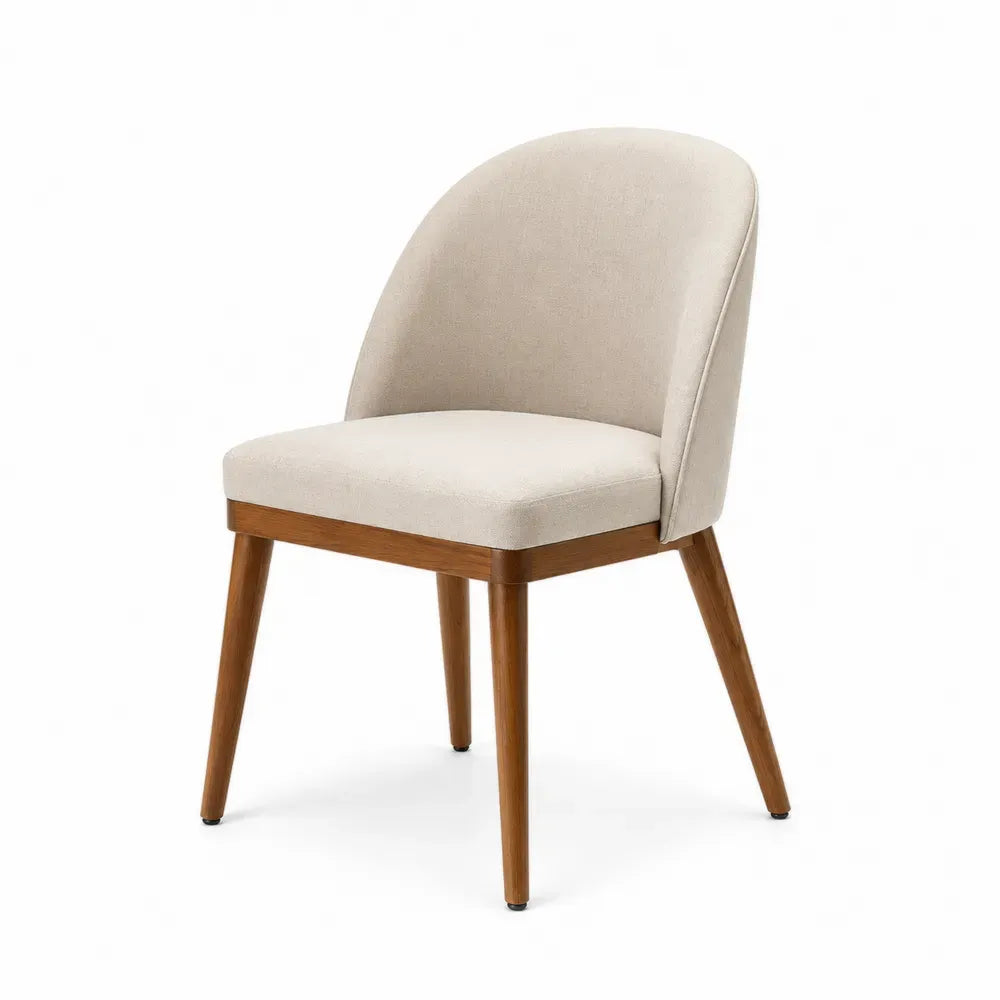 Esszimmerstuhl Polsterstuhl 48 x 55 x 84 cm Polyestergewebe Kautschukholz Rundbogen Rückenlehne beige naturbraun schwarz