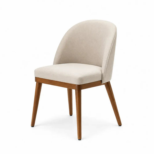 Esszimmerstuhl Polsterstuhl 48 x 55 x 84 cm Polyestergewebe Kautschukholz Rundbogen Rückenlehne beige naturbraun schwarz